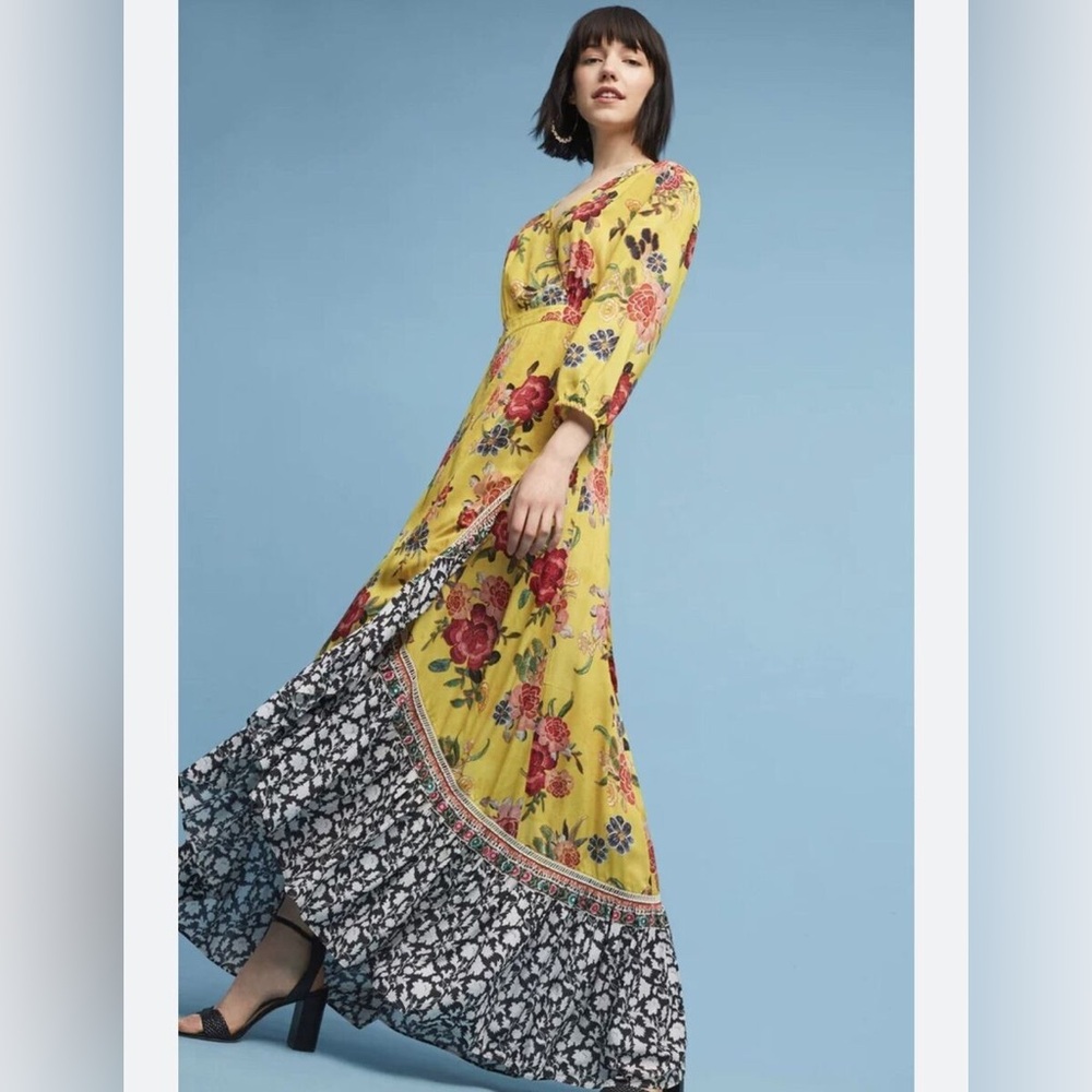 FARM rio yellow maxi wrap dress. Size medium - Picture 4 of 10